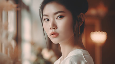 Portrait of beautiful asian woman model with clean fresh skin.の素材