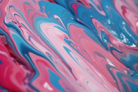 abstract background of blue and pink paint in the form of wavesの素材