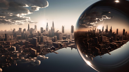 Conceptual image of a planet earth in the center of the cityの素材