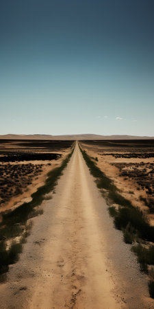 Dirt road in the desert with blue sky. Toned.の素材