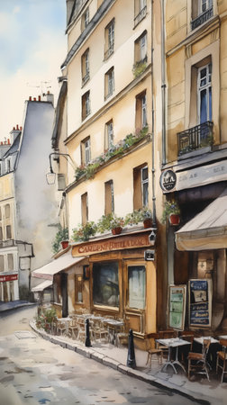 Street in the old town of Paris, France. Watercolor paintingの素材