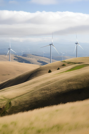 Wind turbines on the hillside in Val d'Orcia, Tuscany, Italyの素材