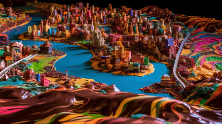 3d illustration of a big city on a planet in the waterの素材