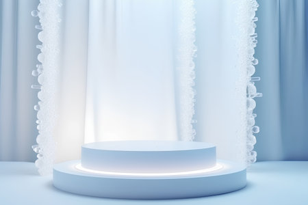 Abstract scene podium for show product on blue curtain background. Vector illustrationの素材