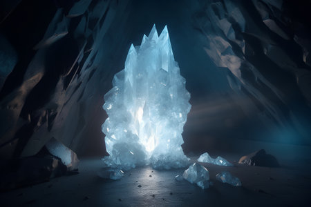 Icebergs in a cave. 3d rendering, 3d illustration.の素材