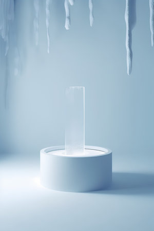 3d render, abstract background, white podium for product presentation with iciclesの素材