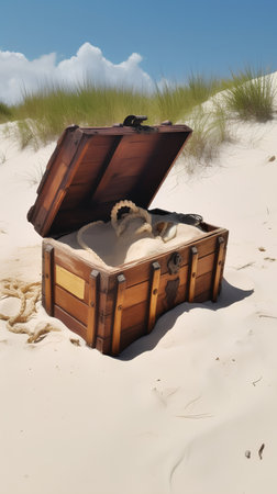Treasure chest on the sand dunes of the Baltic Sea.の素材