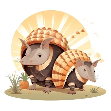 Illustration of a pair of Anteater with a hat on a white backgroundの素材