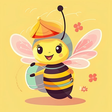 Cute cartoon bee. Vector illustration of a cute bee character.の素材
