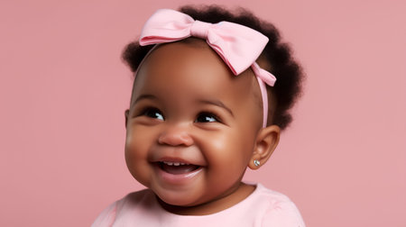 Portrait of cute african american little girl smiling on pink backgroundの素材