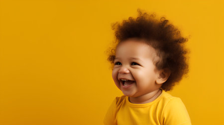 Portrait of a happy african american baby over yellow backgroundの素材