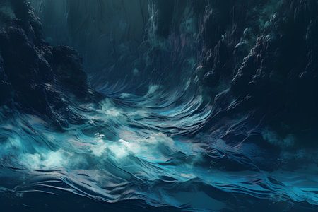Abstract blue ocean waves. Fantasy fractal texture. 3D rendering.の素材
