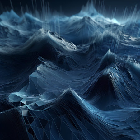Abstract 3d rendering of wavy surface. Futuristic background with dynamic waves.の素材