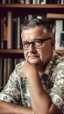 Portrait of a senior man in eyeglasses looking at cameraの素材