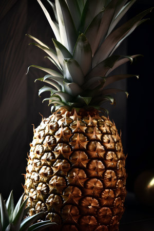 Pineapple on a dark wooden background. Close-up.の素材