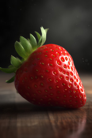 Strawberry on a wooden table with smoke in the background.の素材