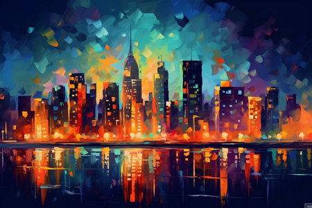 Abstract urban background with skyscrapers and river. Vector illustration.の素材