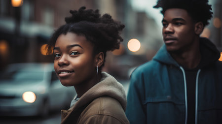 Portrait of african american man and woman in the cityの素材