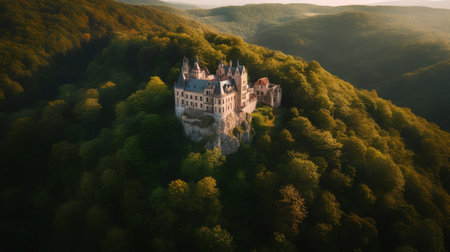 Aerial view of Chateau de Chambord in the middle of the forest, Franceの素材
