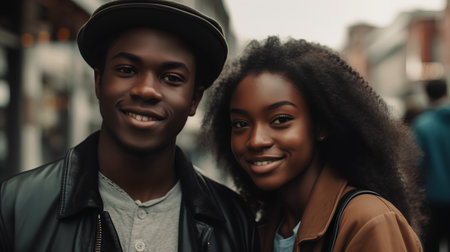 Portrait of a smiling african american couple in the cityの素材