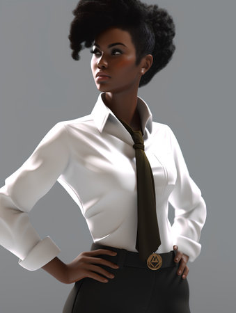 Young african american businesswoman with afro hairstyle and white shirtの素材