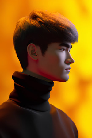 Portrait of a handsome young man in a black coat. 3d renderingの素材