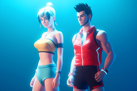 3d rendering of a man and a woman in a swimsuitの素材