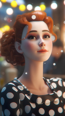 Portrait of a beautiful red-haired girl in a polka dot dress.の素材