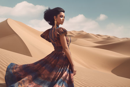 Fashionable young woman in the desert. 3d rendering.の素材