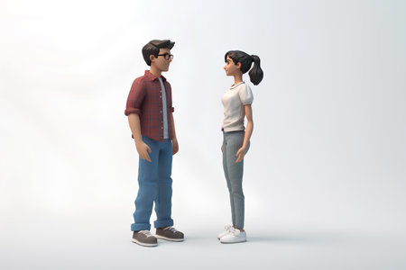 3d illustration of a man and a woman standing side by sideの素材