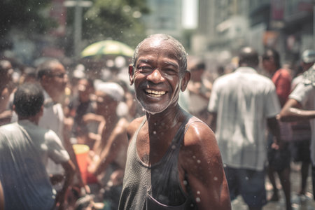 View of unknowns Hindu people attending a religious ceremony at Thamel street in Kathmandu in the morningの素材