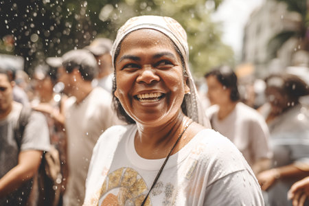 View of unknowns Hindu people attending a religious ceremony at the Pashupatinath temple in the morningの素材