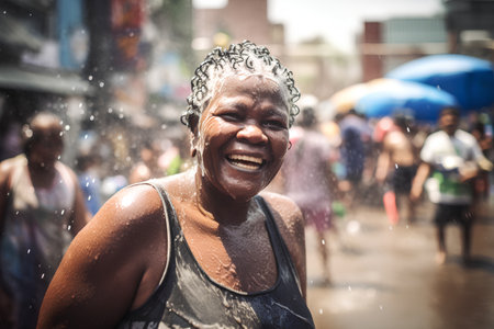 Unidentified woman in water festival at Kuala Lumpur.の素材
