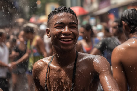 Unidentified Thai people take part in the annual Songkran Water Festival in Bangkok, Thailand.の素材