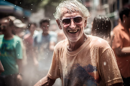 People take part in the Holi festival, universal festival of colors in Milan.の素材