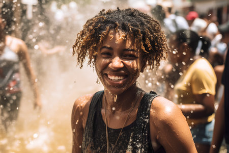 People celebrate Holi in Milan. Festival of colors is an annual festival of colors in Milan.の素材