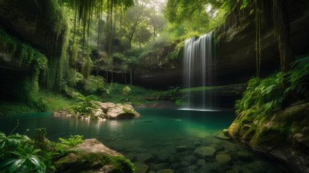 Beautiful waterfall in the deep forest of Bali island, Indonesiaの素材