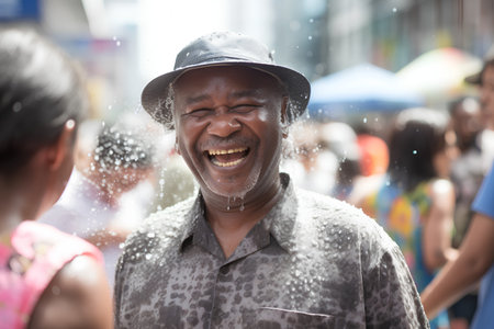 Thai people celebrate Songkran Festival in Bangkok, Thailand.の素材