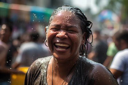 Thai people celebrate Songkran Festival in Bangkok, Thailand.の素材