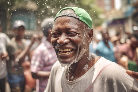 View of unknowns Nepali people walking at Thamel street in Kathmandu in the morningの素材