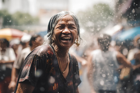 Unidentified asian woman on the street in Bangkok, Thailand.の素材