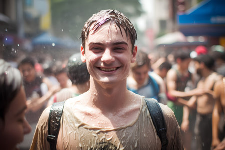Thai people celebrate Songkran (Water Festival) in Bangkok, Thailand.の素材