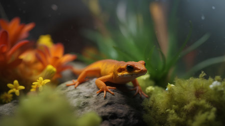 Close-up of a little lizard in a small terrarium.の素材