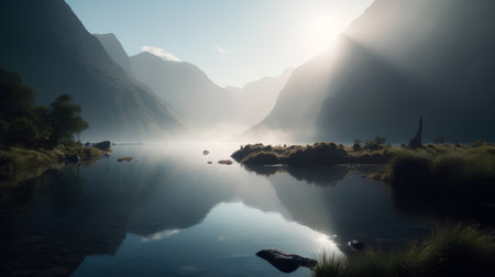 Sunrise over the Milford Sound, Fiordland National Park, New Zealandの素材