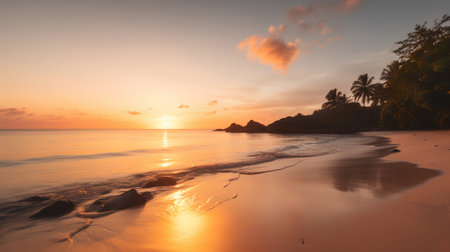 Tropical beach at beautiful sunset - Vintage filter and sunflare effectの素材