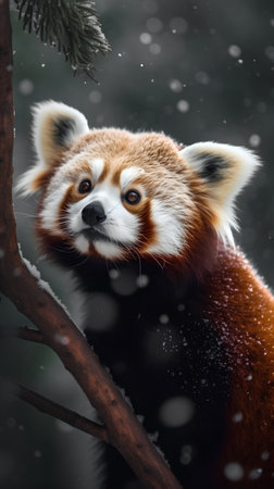 Red panda (Ailurus fulgens) in winter forestの素材
