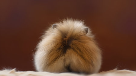 A closeup shot of a cute fluffy pet dog with a brown backgroundの素材