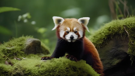 Red panda Ailurus fulgens in the forestの素材