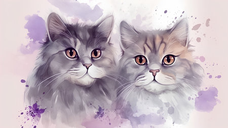 Watercolor portrait of two Maine Coon cats. Vector illustration.の素材