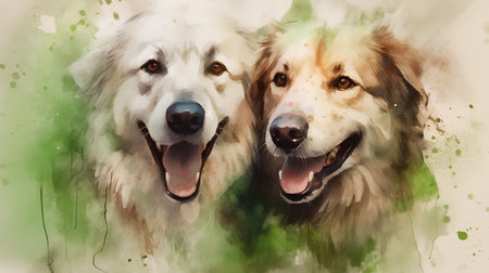 Digital painting of a pair of dogs. Digital watercolor painting.の素材